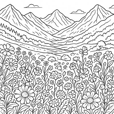 A Mountain Valley Filled With Spring Wildflowers
