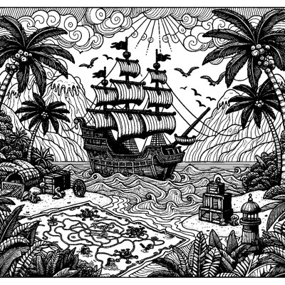 A Pirate Island With Palm Trees And A Treasure Map