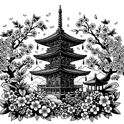 A Japanese Pagoda With Cherry Blossoms