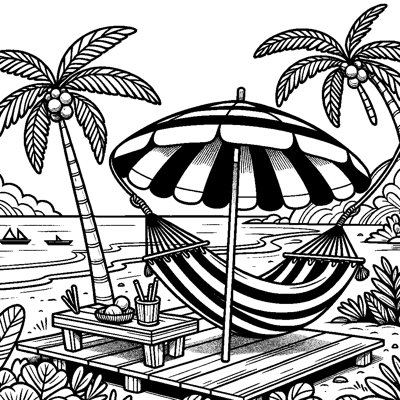 A Tropical Beach With Hammock And Palm Trees
