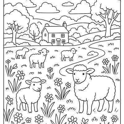 English Countryside With Sheep And Spring Flowers