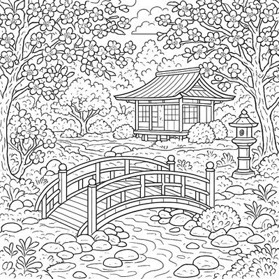 Japanese Tea Garden With Spring Cherry Blossoms