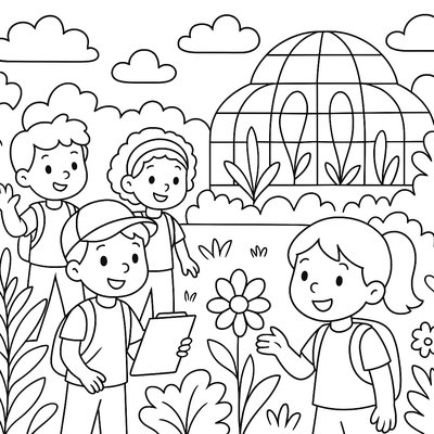Children On Field Trip In Botanical Garden