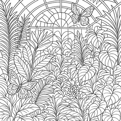Tropical Greenhouse With Exotic Plants And Butterflies