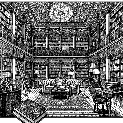 A Library With Tall Bookshelves And A Reading Nook