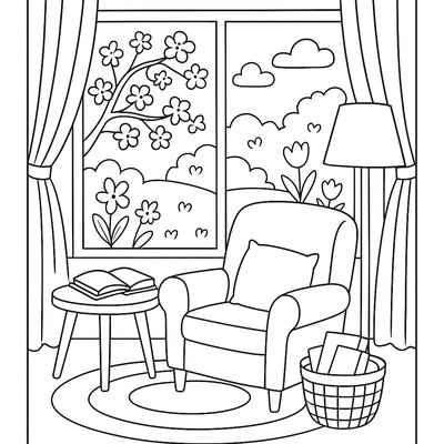 A Reading Nook By A Window With Spring Flowers