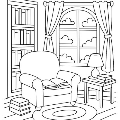 Library Reading Nook With Window And Books