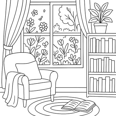 Reading Nook By Window With Spring Rain Outside