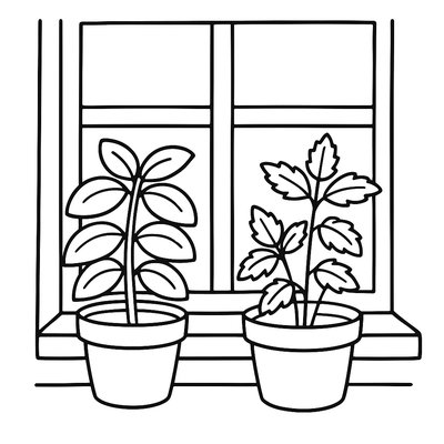 Windowsill Herb Garden With Basil, Mint, And Parsley