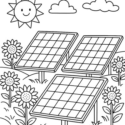 Solar Panels In A Field Surrounded By Blooming Sunflowers