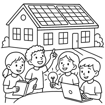 Solar Panels On A School Roof With Children Learning Below