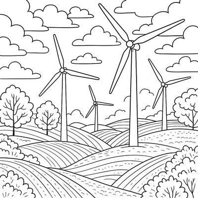 Wind Farm On Rolling Green Hills