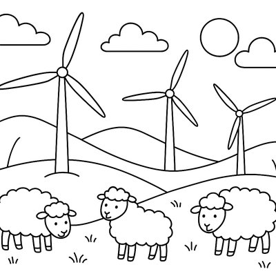 Wind Farm On Rolling Hills With Wildflowers