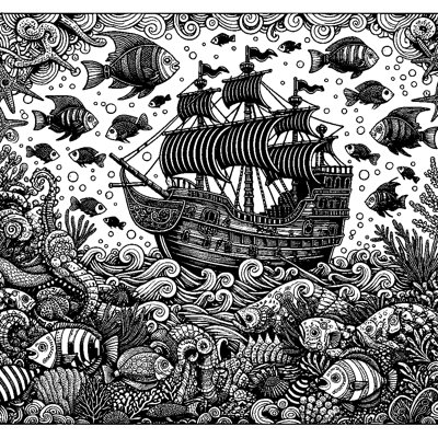 A Sunken Pirate Ship With Fish Swimming Through It