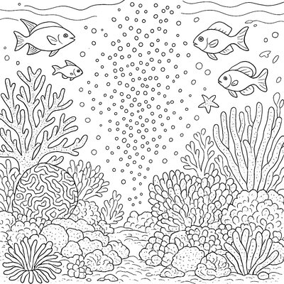 Coral Reef Spawning With Colorful Fish And New Coral Growth