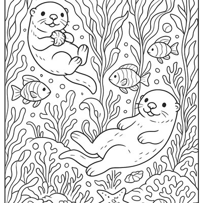 Kelp Forest With Sea Otters And Diverse Marine Life