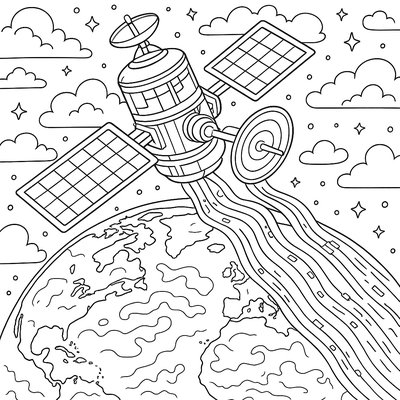Weather Satellite Orbiting Earth With Data Streams