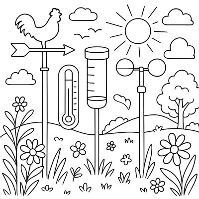 Weather Station In Meadow Measuring Spring Temperature And Rainfall