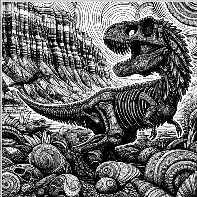 A Fossil Skeleton Of A Dinosaur In Rock Layers