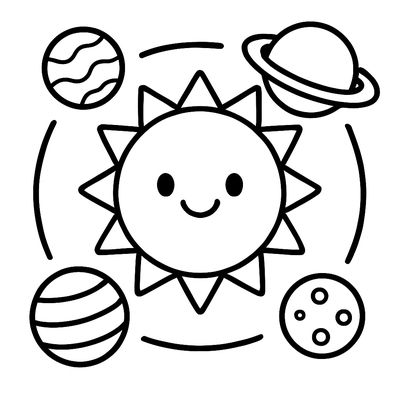 A Friendly Sun With Planets Orbiting Around It