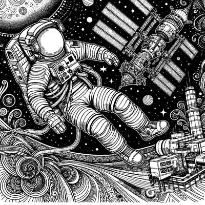 An Astronaut Floating In Space Near The International Space Station