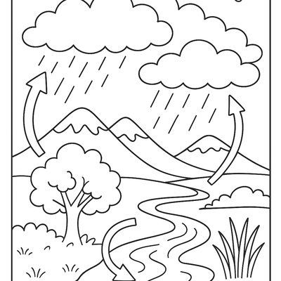 Rain Clouds Forming Over Landscape With Water Cycle Arrows