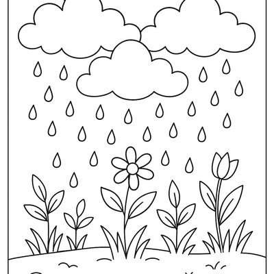 Spring Rain Cycle Showing Clouds, Rain, And Growing Plants