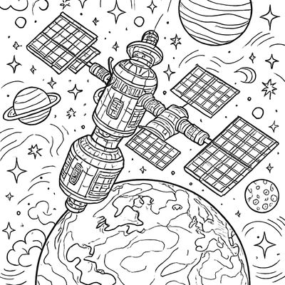 A Space Station Orbiting Earth