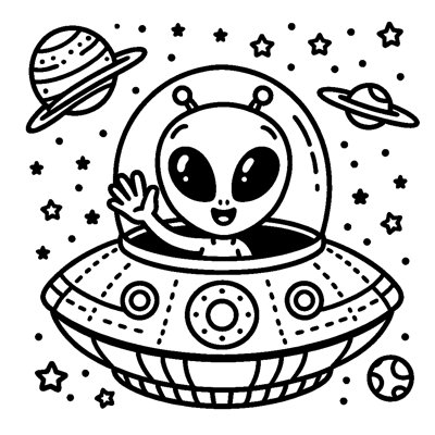 An Alien Waving Hello From A Cute Spaceship