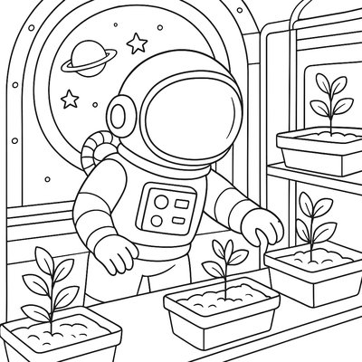 An Astronaut Growing Plants In A Space Station