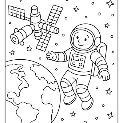 Astronaut Floating Near Space Station With Earth View