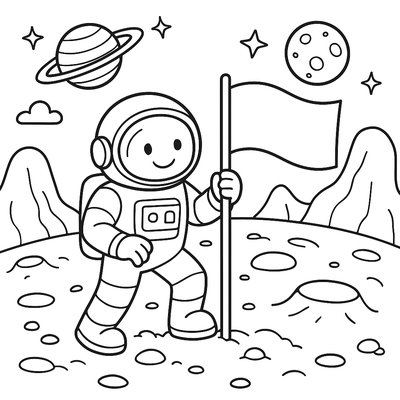 Astronaut Planting Flag On Alien Planet Surface
