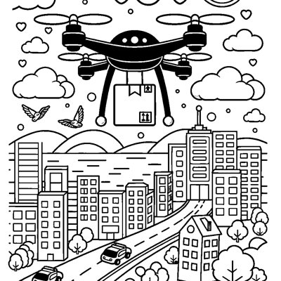 A Drone Flying Over A City Delivering A Package