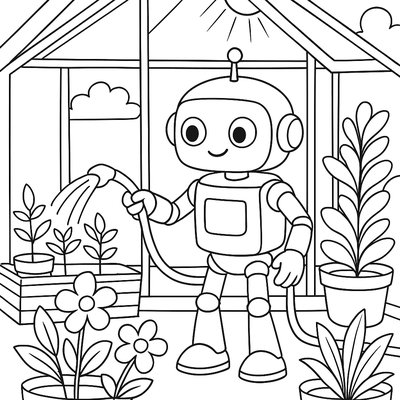 A Gardening Robot Watering Plants In A Greenhouse