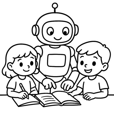 Friendly Robot Helping Children With Homework
