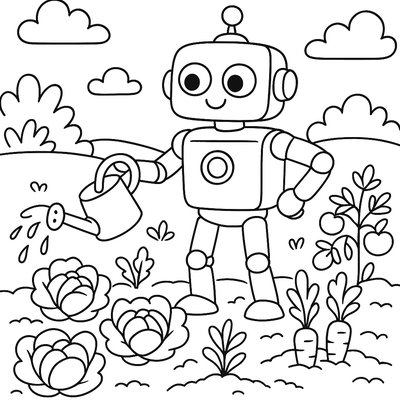 Garden Robot Watering And Caring For Vegetable Plants