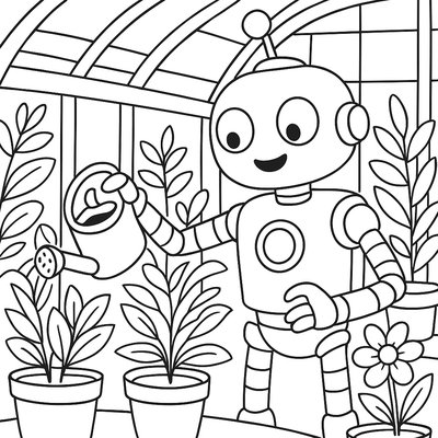 Robot Helping With Greenhouse Plant Care