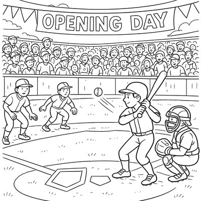 Baseball Diamond With Players In Action During Opening Day