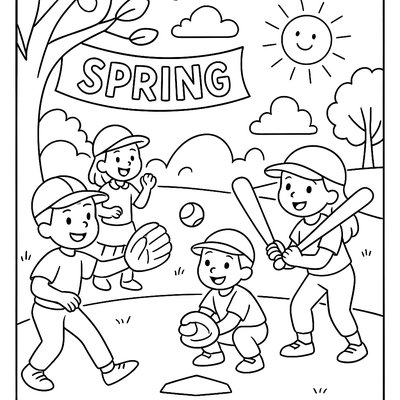 Children Playing Baseball On Opening Day Of Spring Season