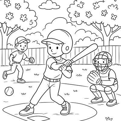 Kids Playing Baseball On A Sunny Spring Day At Home Plate