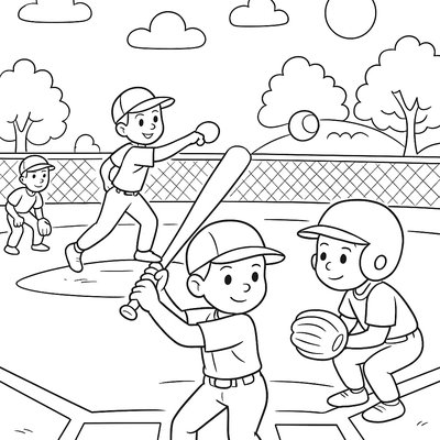 Little League Baseball Game With Kids Batting And Fielding
