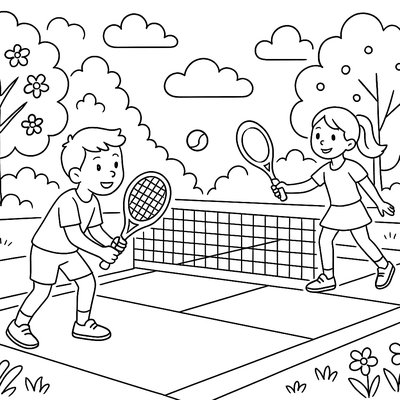 Tennis Match On Outdoor Spring Court