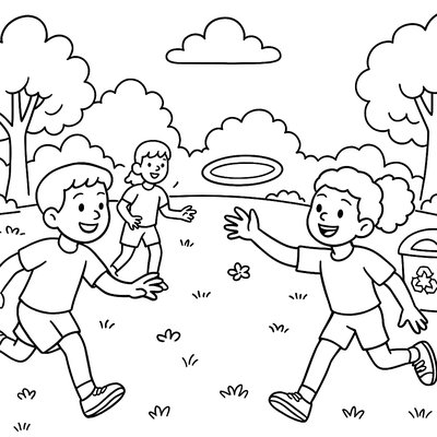 Children Playing Frisbee In A Park Cleanup Setting