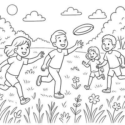 Children Playing Frisbee In Meadow Without Disturbing Wildflowers