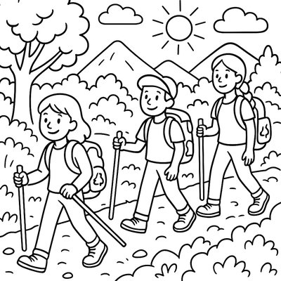 Nature Hiking Group With Recycling Backpacks