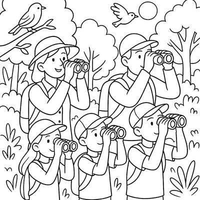 Nature Walk Group With Binoculars Bird Watching