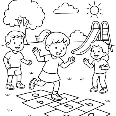 Children Playing Hopscotch On A Playground