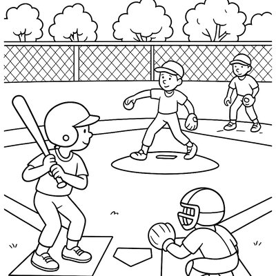 Little League Baseball Game With Players On Diamond Field
