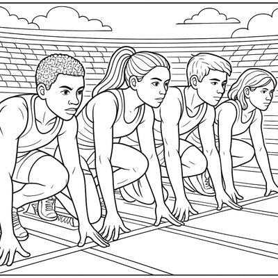 Track And Field Runners At Starting Line