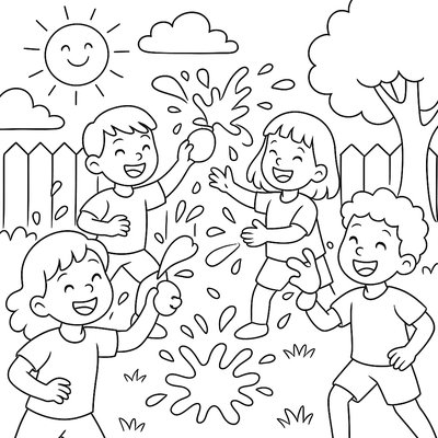 A Group Of Friends Having A Joyful Backyard Water Balloon Fight On A Sunny Day